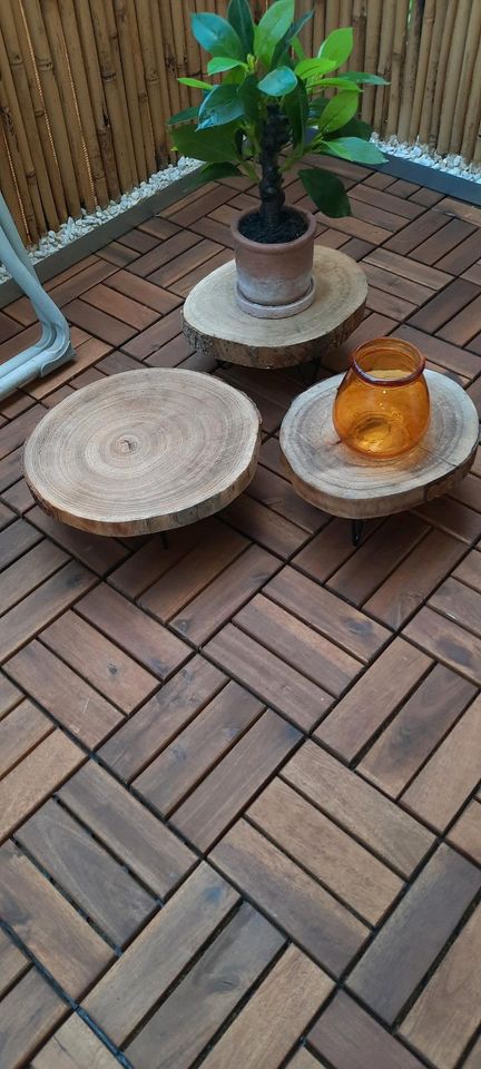 2x Blumen hocker Mini Tisch Baumscheiben Balkon Deko Baum Holz in Erftstadt