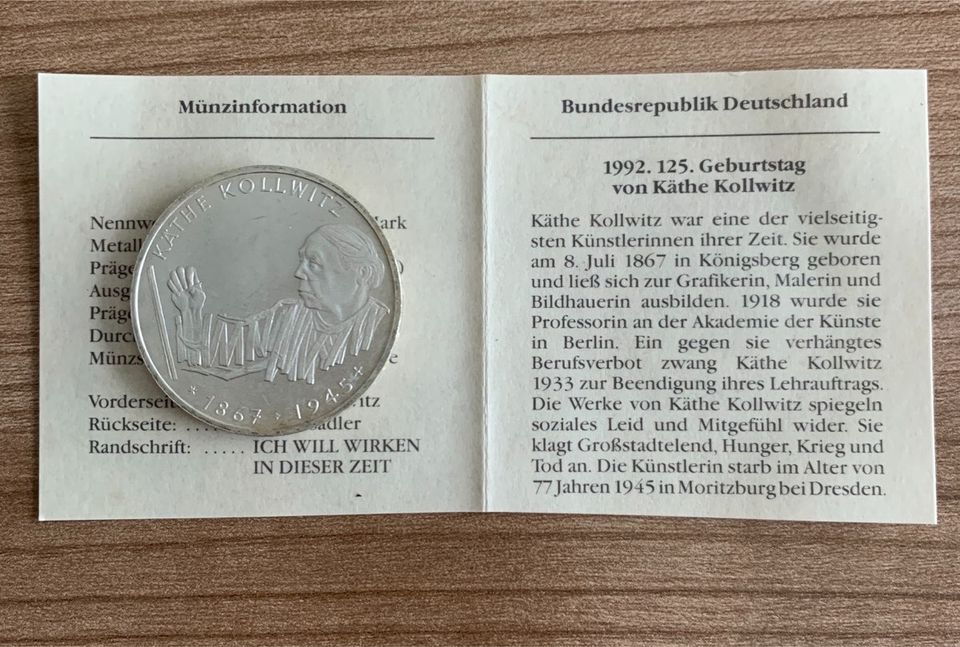 Käthe Kollwitz 4x 10 DM Gedenkmünze in Kühbach