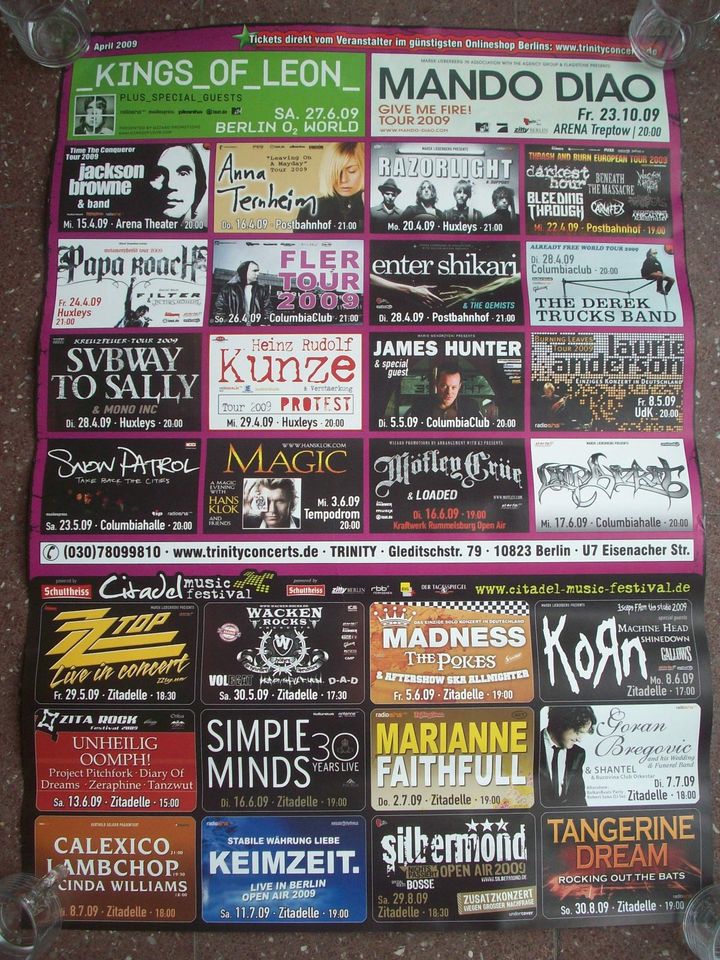 KONZERT PROMO POSTER APRIL 2009 RAR 30 Bands ZZ TOP MÖTLEY CRÜE in Berlin