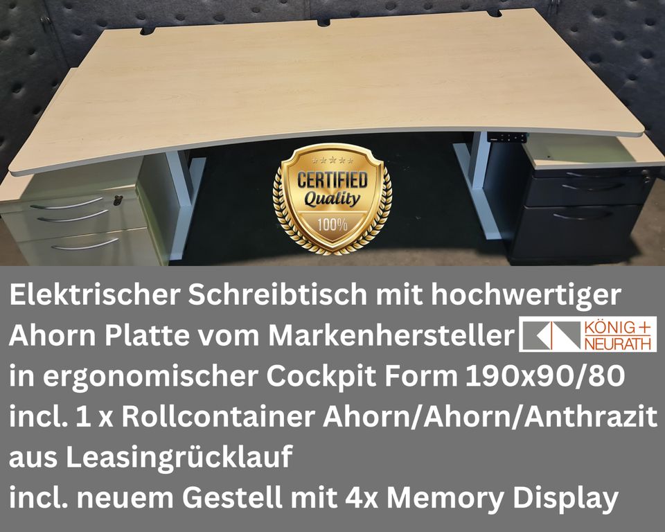 100x E-Schreibtisch Cockpit K&N 200x90 inkl. Memory+Rollcontainer in Großbeeren