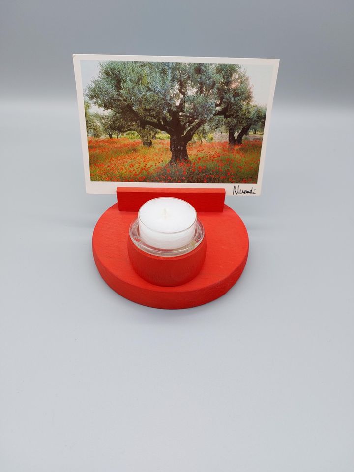 Bild- oder Kartenhalter mit Teelicht aus Holz in Dieburg