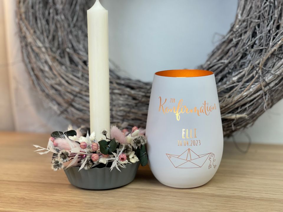 Windlicht | Konfirmation | Kommunion | Patenkind | Patengeschenk | personalisiertes Windlicht | Geschenk | Pate | Patenkind | Firmung | Glas in Elsfleth