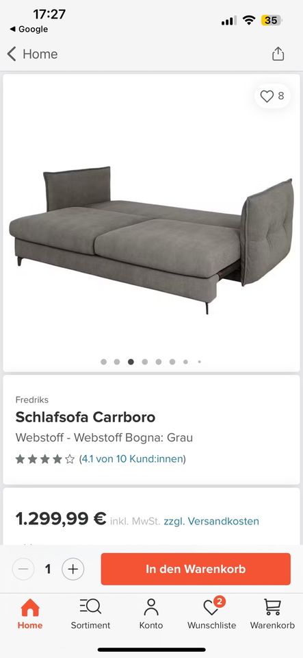 Schlafsofa Carrboro Webstoff - Webstoff Bogna: Grau in Willstätt