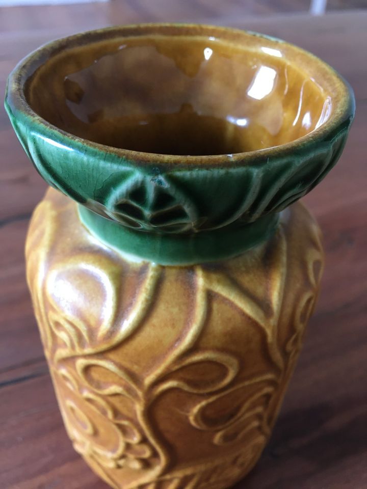 BAY Keramik Vintage Vase 60er 70er mit stilisierten Blumen in Mannheim