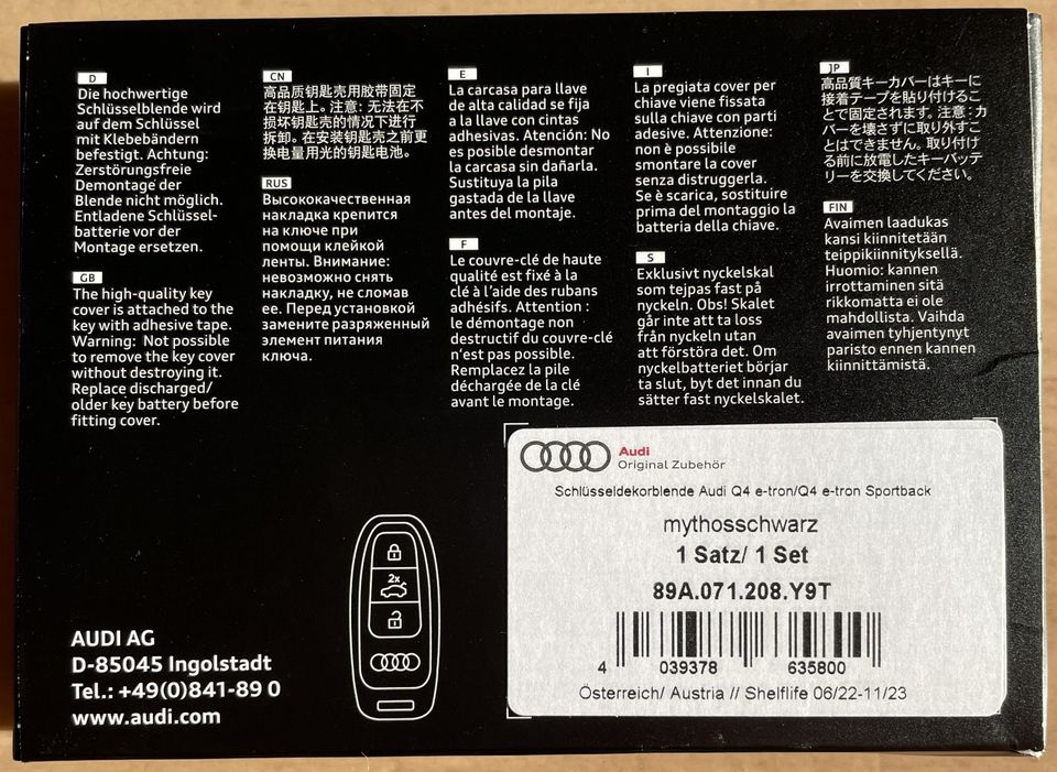 Original Audi Schlüsselblende quattro Schriftzug Schlüssel Cover