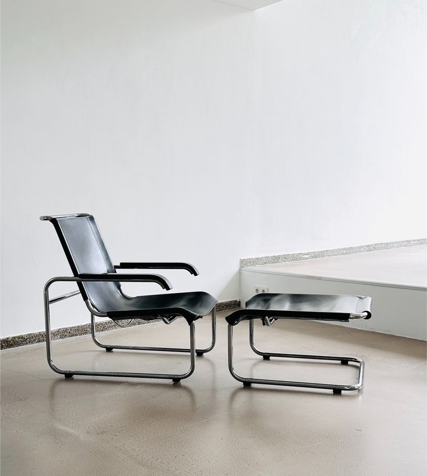 1 von 2 | Thonet S35 Freischwinger Lounge Sesseln + Ottoman  | S 35 L+LH  | Marcel Breuer Klubsessel mit Fußhocker | Designklassiker in Köln