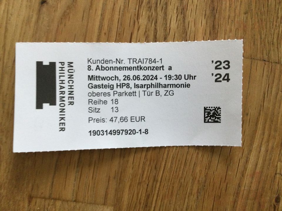 Konzertkarte, Isarphilharmonie, Münchner Philharmoniker 26.6. in München