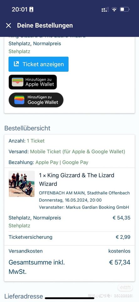 1 Ticket King Gizzard and the Lizzard Wizzard 16.05 Frankfurt in Hannover