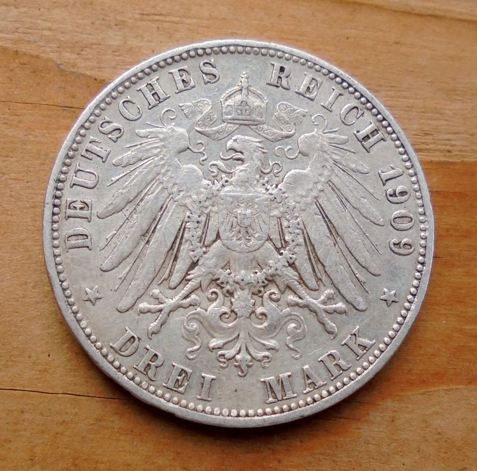 Württemberg: 3 Mark 1909 F Silber in Bippen