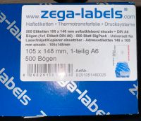 Zega-Labels 105 x 148 ,angebrochen ca.460 St. Nordrhein-Westfalen - Düren Vorschau