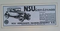 1928 NSU 6/30 Fahrzeugwerke Neckarsulm Oldtimer Werbung Reklame Bayern - Lindau Vorschau