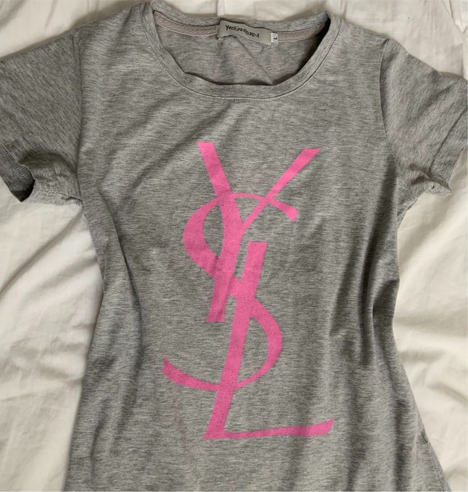 YSL Yves-Saint-Laurent T-Shirt Top Oberteil grau pink XS S 36 in Hagen