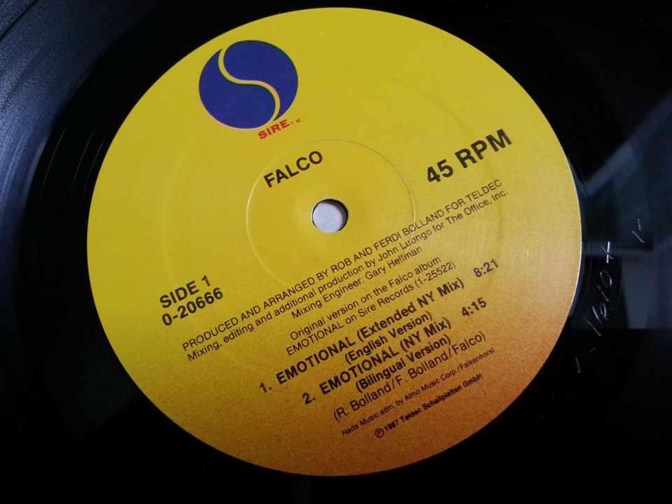 Falco Emotional Maxi LP Single US Promo Sire Records Made in USA in Berlin