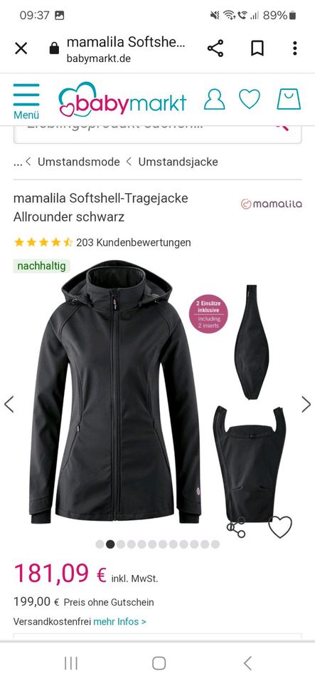 Mamalila Softshell Tragejacke Umstandsjacke Gr.S in Steinbach-Hallenberg (Thüringer W)