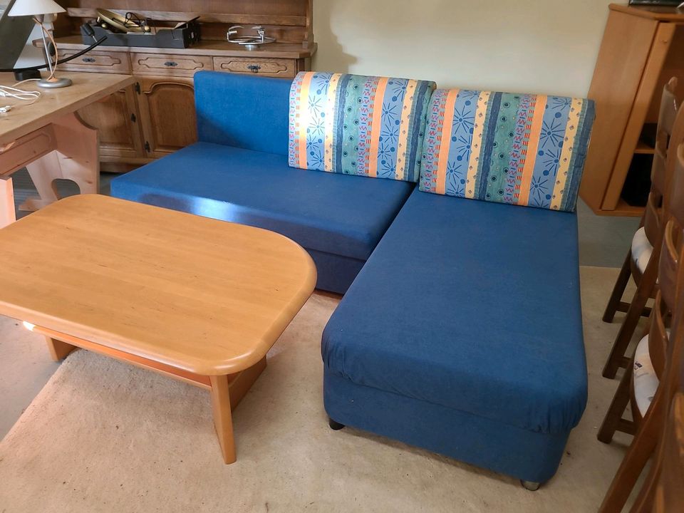 Sofa, 2 teilig, blau, mit 2 Kissen L- Form in Walkenried