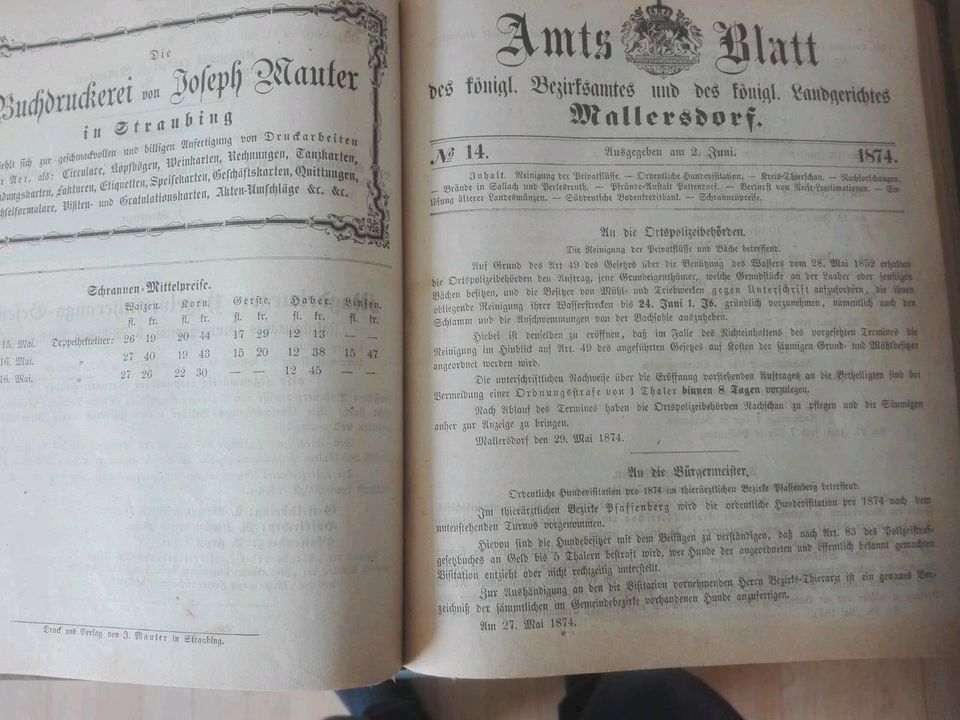 Amtsblatt Mallersdorf 1874 / Kompletter Jahrgang in Mengkofen