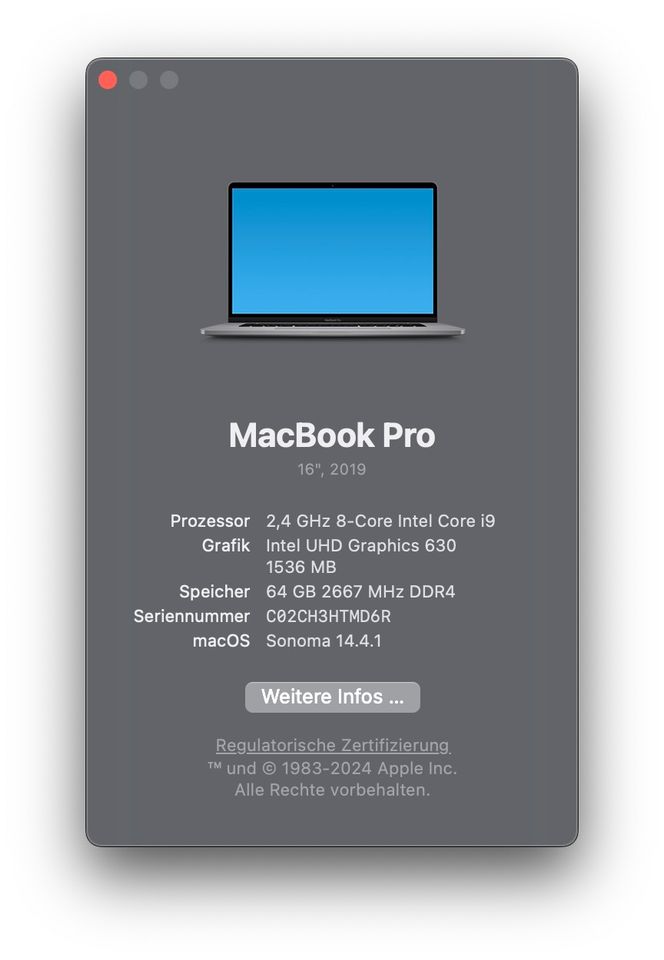 MacBook Pro 16 Zoll i9 64GB 1TB Radeon Pro 5500M 8GB late 2019 in Eislingen (Fils)