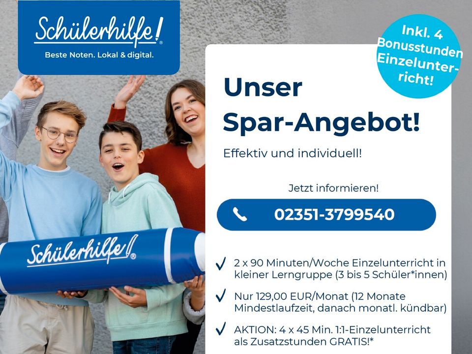 Spar-Angebot: Individuelle Nachhilfe in Lüdenscheid! in Lüdenscheid