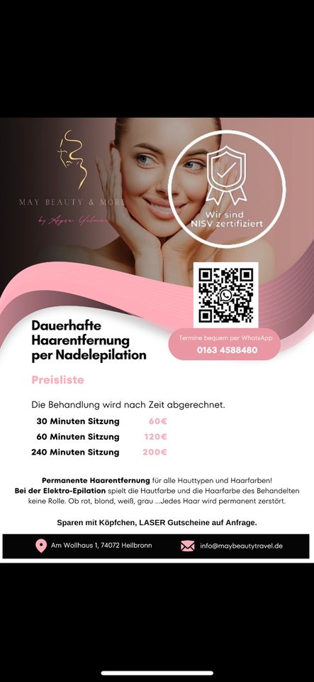 Aktion Juni Nadel Epilation Armin 30 min  Sitzung in Heilbronn