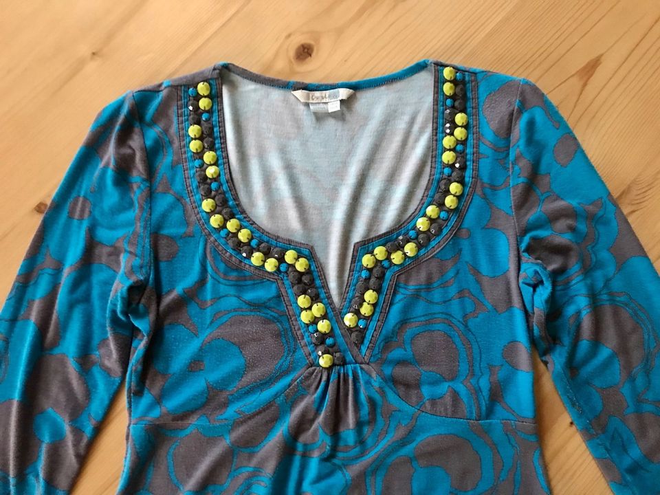 Tunika/ Shirt, Boden, S bzw. UK 8, türkis/taupe, Schmucksteine in Krayenberggemeinde