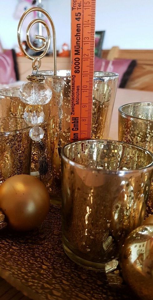 Teelichthalter Deko Gold Kugeln Glas Weihnachten in Obertaufkirchen