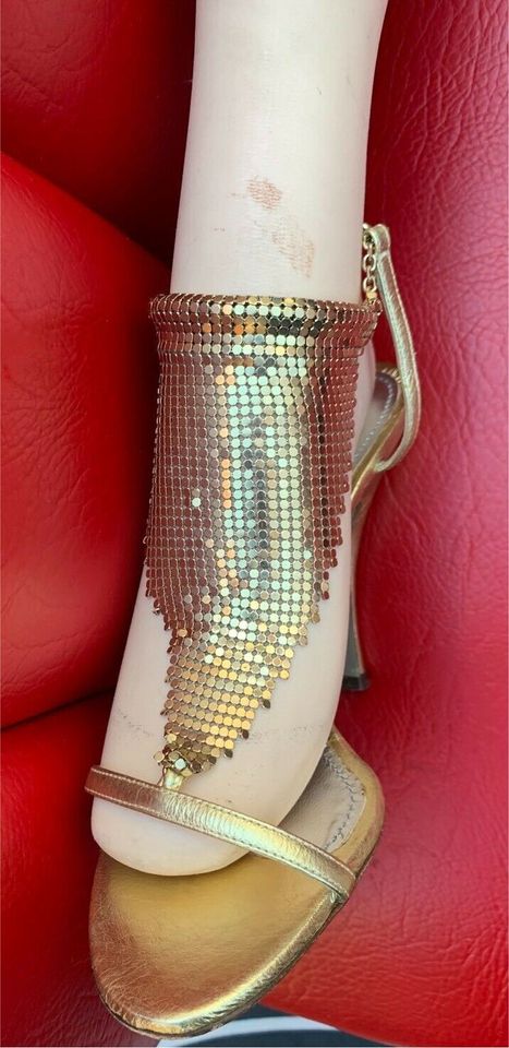 Dolce&Gabbana Luxus Abend Leder Ketten Schuhe 40 gold in Meine