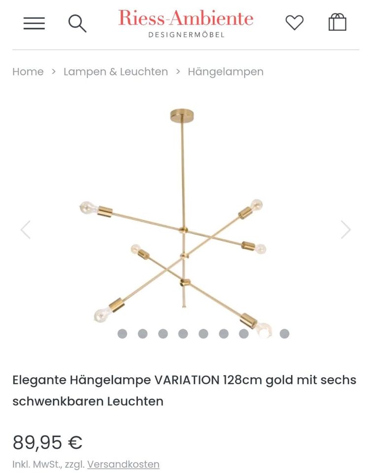 Hängelampe VARIATION von Riess Ambiente in gold in Ahrensburg