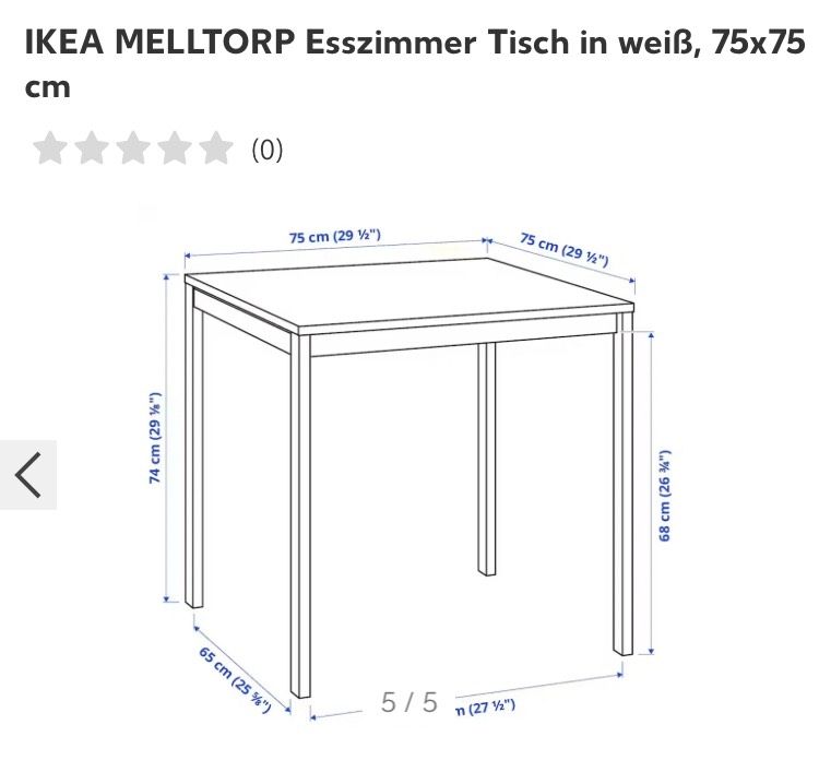 IKEA MELLTORP Esszimmer Tisch in weiß, 75x75 cm in Berlin