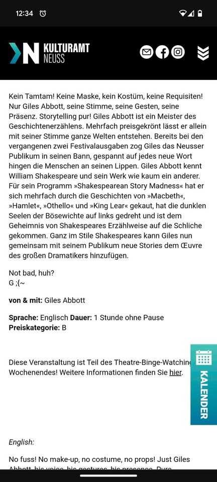 2x Ticket Sa 18.05. Shakespeare an Story Madness Neuss Festival in Neuss