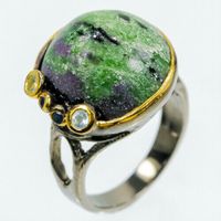 Designerring 925er Silber -14ct Gold - Zoisite - Saphir- RG18 -57 Nordrhein-Westfalen - Nettersheim Vorschau