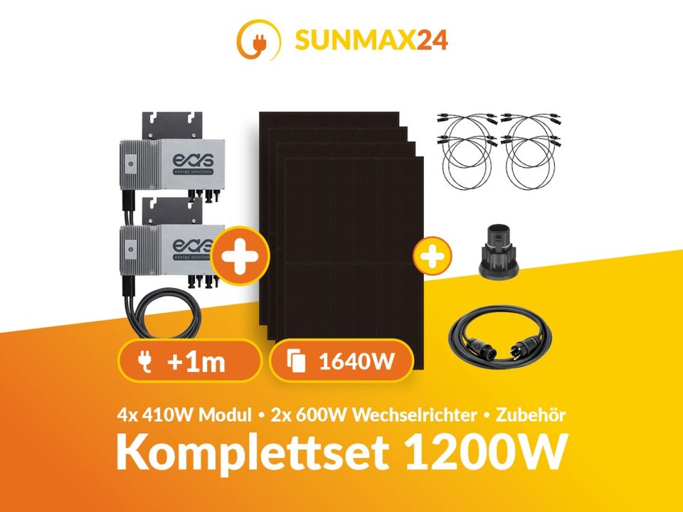 1640W / 1200W WiFi Balkonkraftwerk 10m full black randlos in Pulsnitz