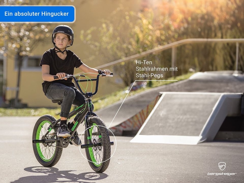 NEU Bergsteiger Tokyo 20 Zoll BMX Fahrrad, Fatbike, 360° Rotor-System, Freestyle, 4 Stahl Pegs, Kettenschutz, Freilauf, Farbe: schwarz & weiß, Probefahrt im Werksverkauf in Diepholz