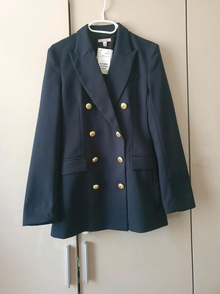 H&M Blazer/Jackett, NEU, Gr. 34/36, marineblau/gold in Berlin