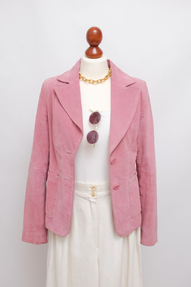 Vintage Wildleder Rosa Rose Lederjacke Leder Blazer S 36 Noa in Leipzig