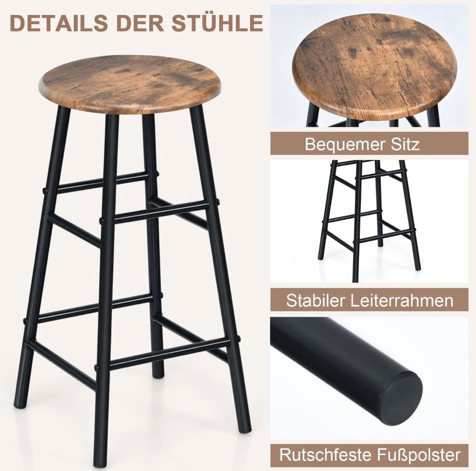 3-teiliges Tisch + Stuhl-Set Tisch Vintage Holz mit 2 Hockern in Bebra