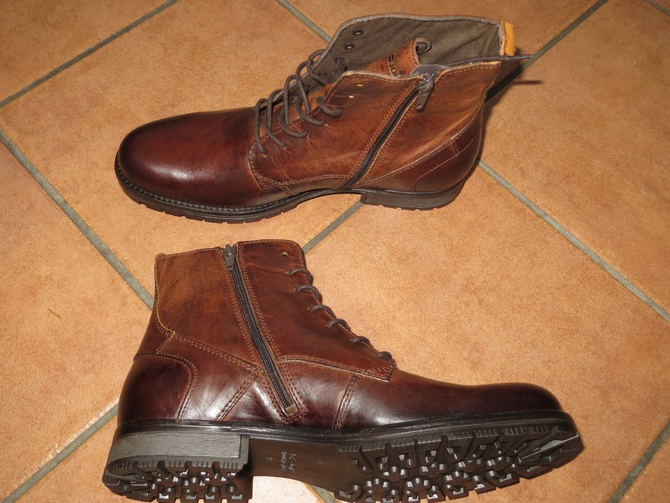 Jack & Jones Herrenschuh, Lederstiefel, dunkelbraun, UK 9 Gr. 43 in Bonn