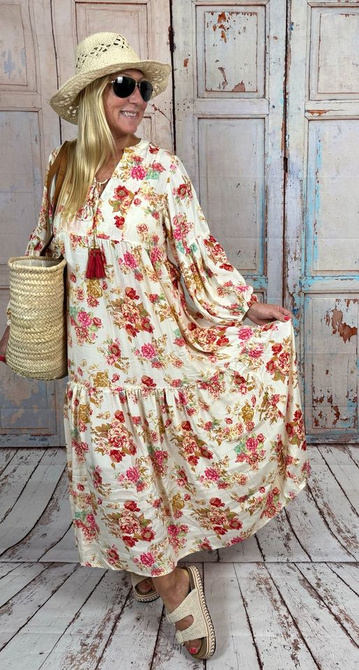 Romantisches Boho Seiden Maxi Kleid „Rosenliebe“ 100% Silk in Bochum
