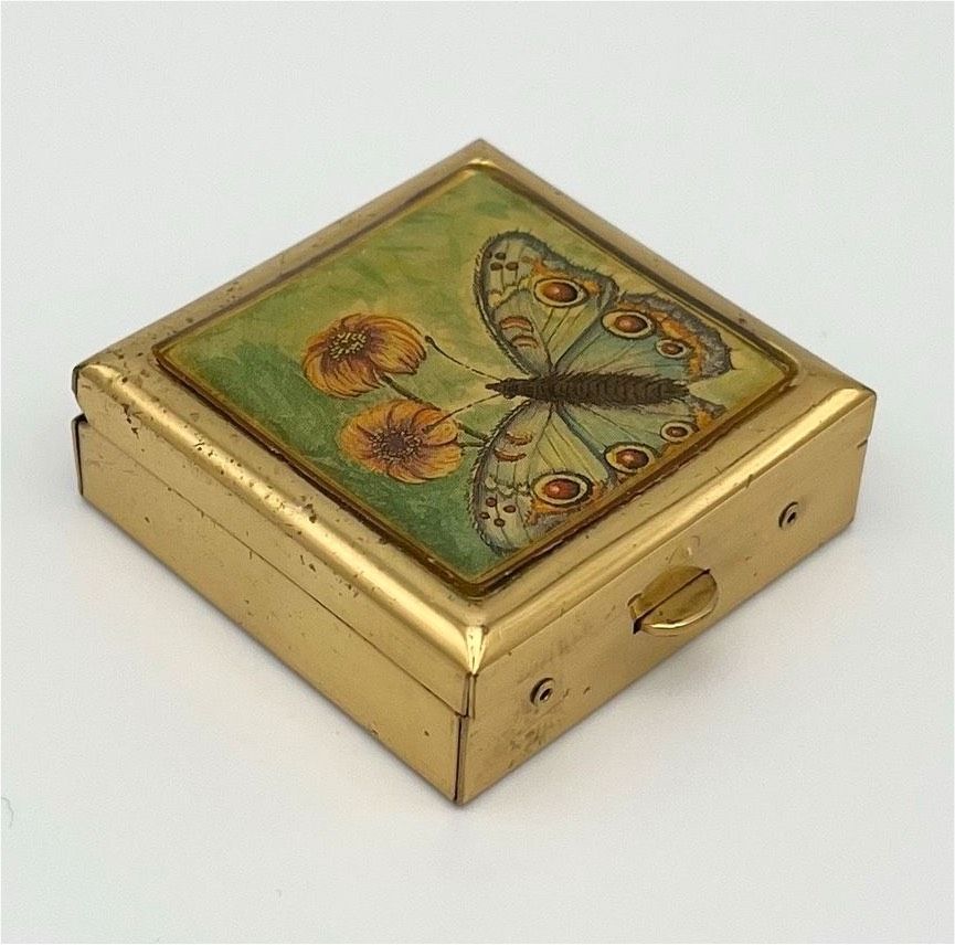 Vintage Pillendose Schmetterling Schmuckbox Falter Gold Schatulle in Schwerin