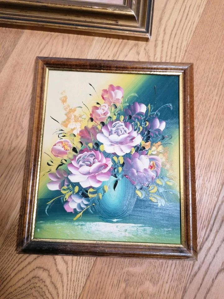 Altes Bild Gemälde Ölgemälde Blumen Vintage Handarbeit 35 cm in München