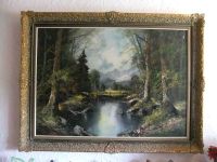 großes Ölgemälde Bild Wald-Idylle mit See u. Bergen, ca. 87x112cm Bayern - Regensburg Vorschau