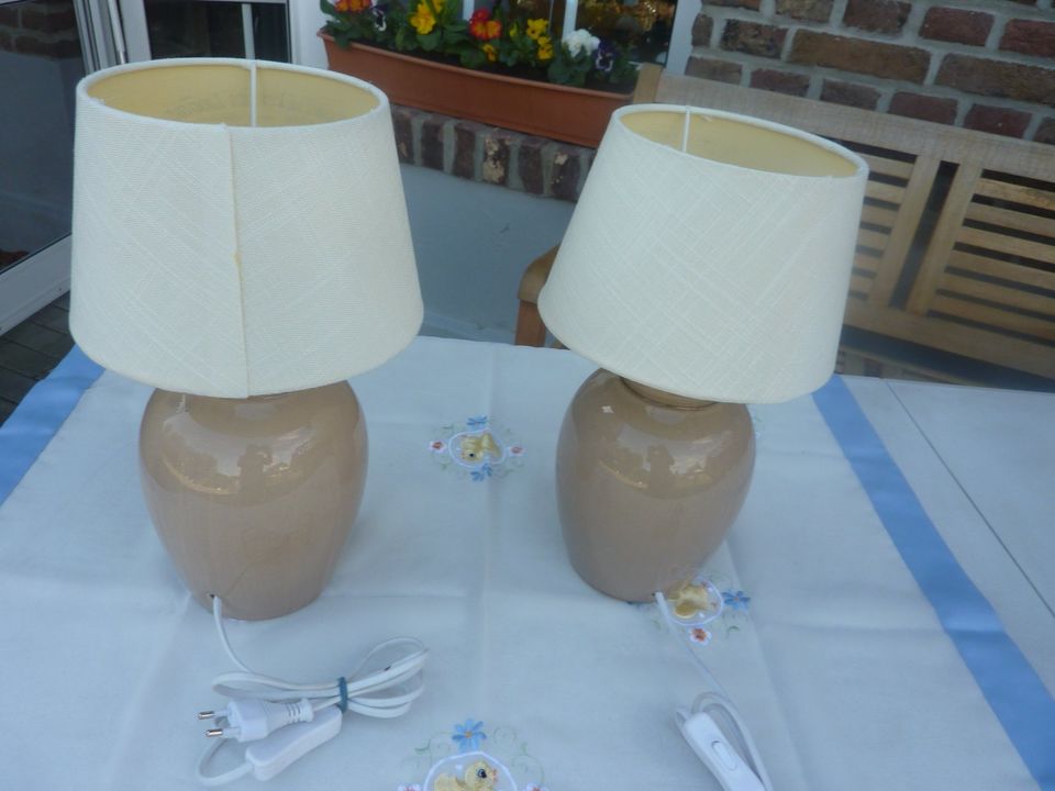 Tischlampen mit Schirm,2Stck,Keramik,hellbraun/beige,E27 Kabel in Kalkar