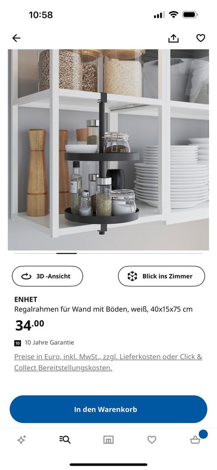 IKEA Enhet Regal Wandregal Küche 40x15x75 cm weiß erweiterbar in Bammental