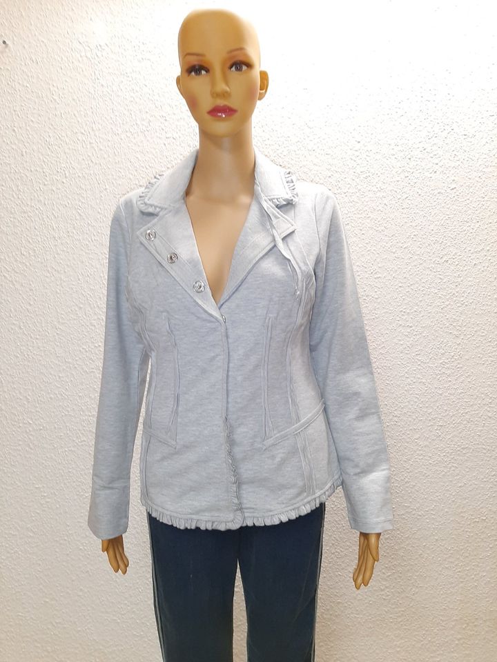 Jersey Blazer Jacke Leicht Revers Grau Gr. 38 von Linea Tessini in Neuss