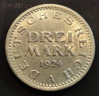 3 Mark - Reichsadler - 1924 A - Weimarer Republik Nordrhein-Westfalen - Oberhausen Vorschau