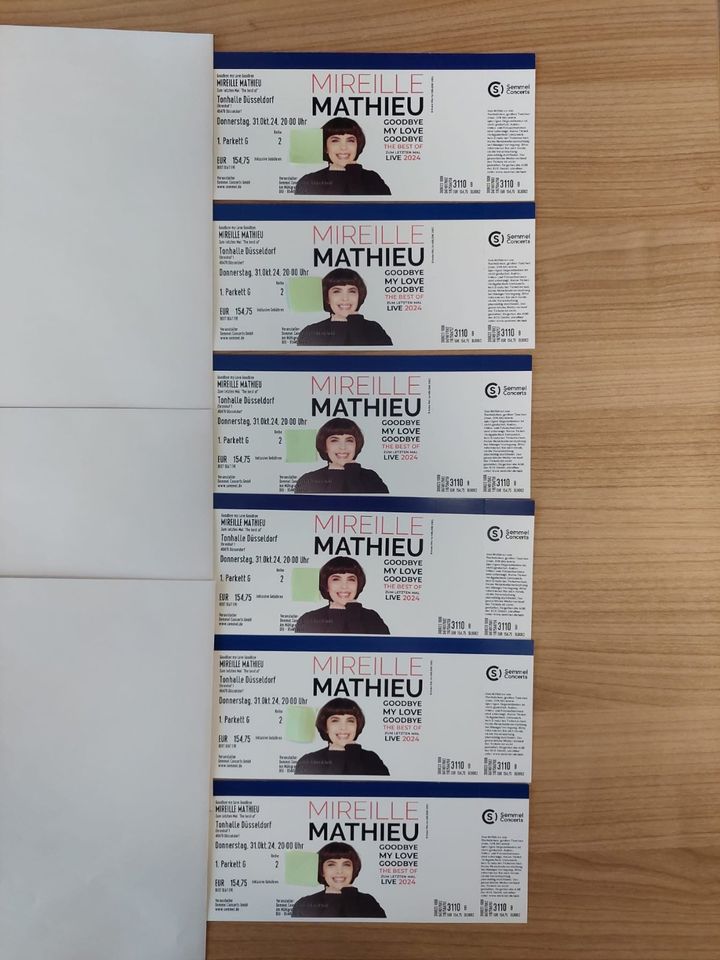 2 oder 4x Mireille Mathieu - Düsseldorf / Tonhalle - 31.10.2024 - Sitzplatz Karten 1. Parkett Block G - Reihe 2 in Altena