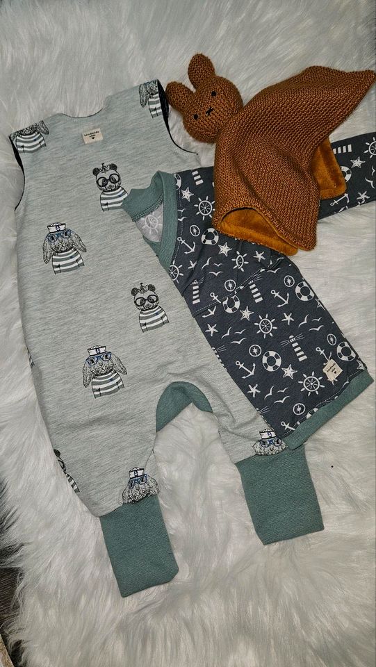 Handmade Set Strampler Pullover gr 68 74 maritim Bär Hase mint in Kiel