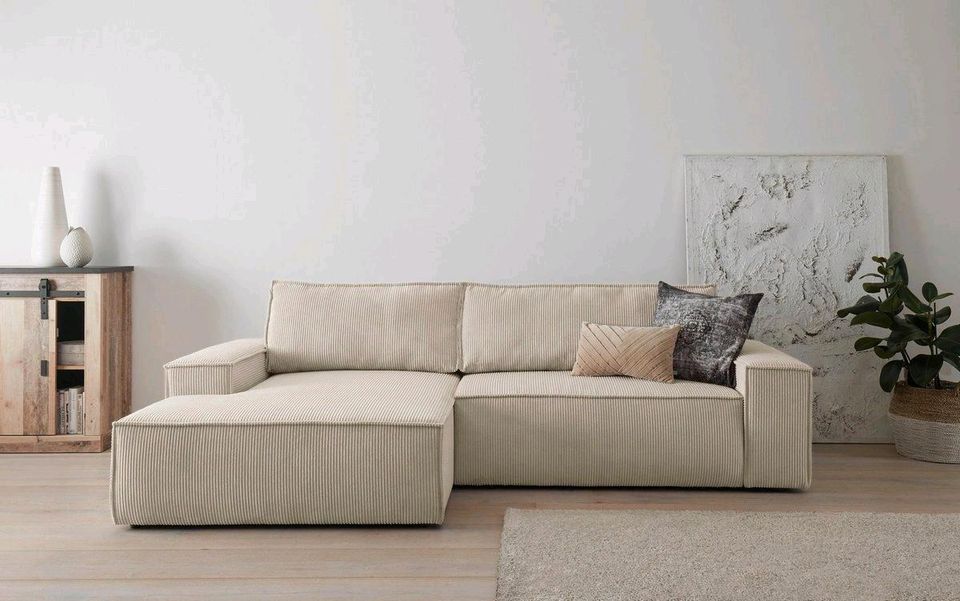 NEU Sofa Couch Cord Beige L Form Schlaffunktion Kasten Block in Köln