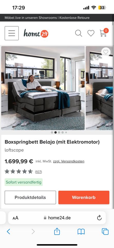 Boxspringbett mit Elektromotor verstellbar 180x200 cm grau in Pirna