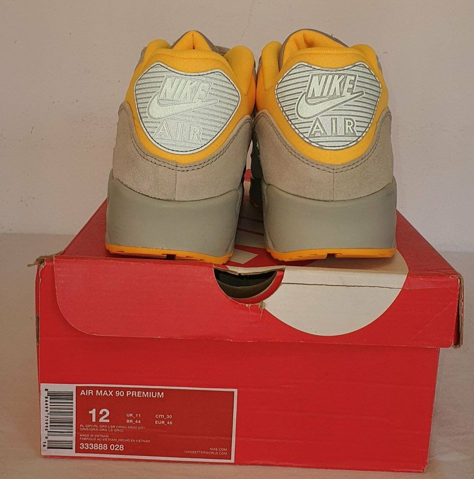 Nike Air Max 90 Premium Reflect Grau Orange 46 US12 in Schmoelln