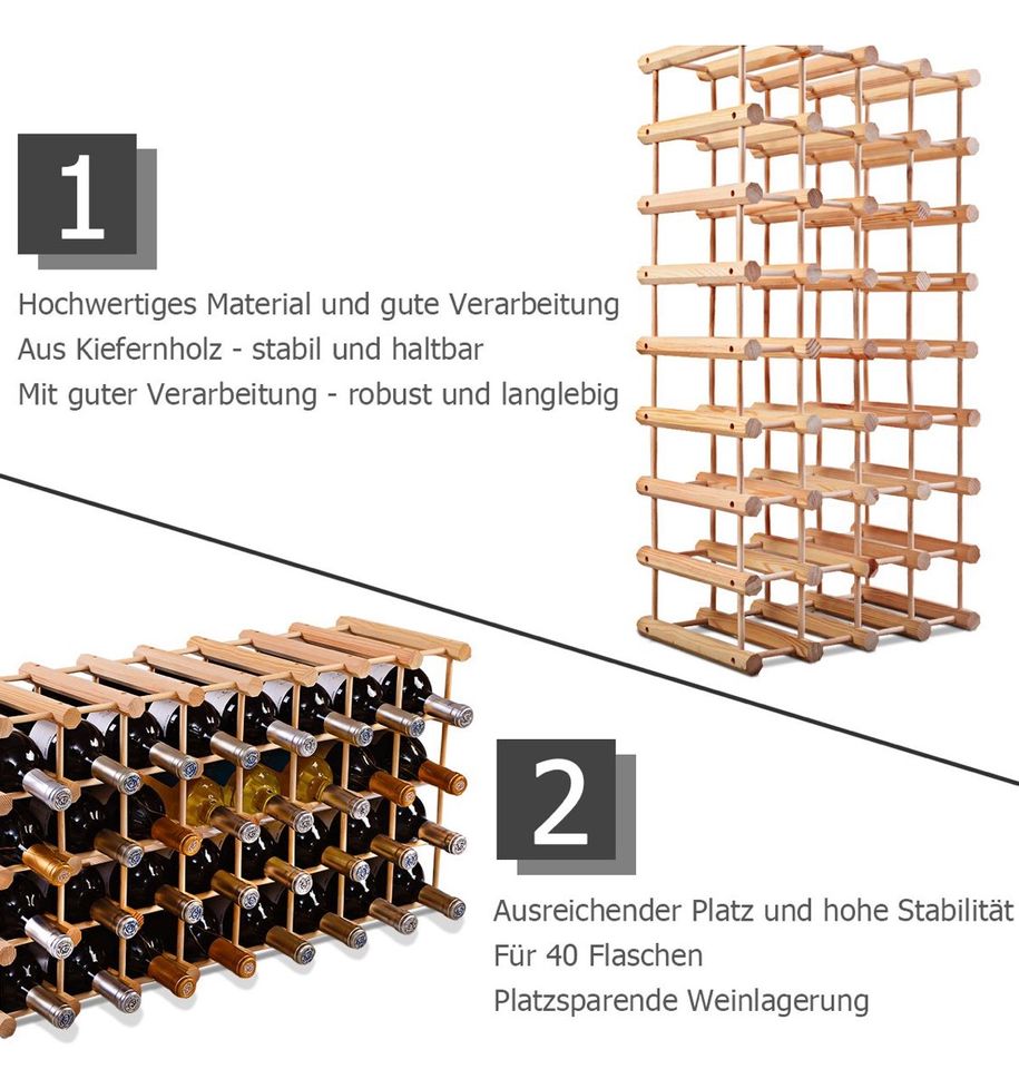 Weinregal Holz Flaschenregal Weinständer 40 Flaschen Holzregal in Bebra